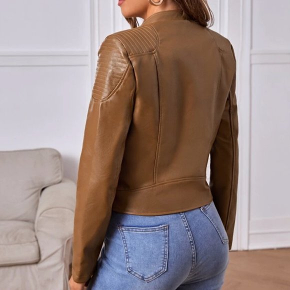 Vegan Leather Minimalist Moto Jacket Black - Picture 14 of 16